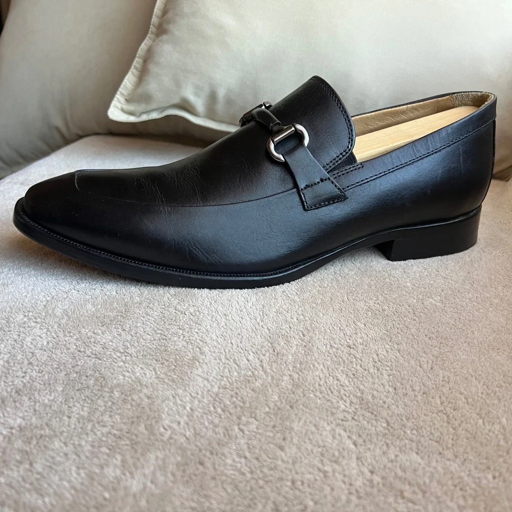 Johnston & Murphy McClain‎ Men 9.5 M Black Leather Bit Loafer Shoes Apron Toe